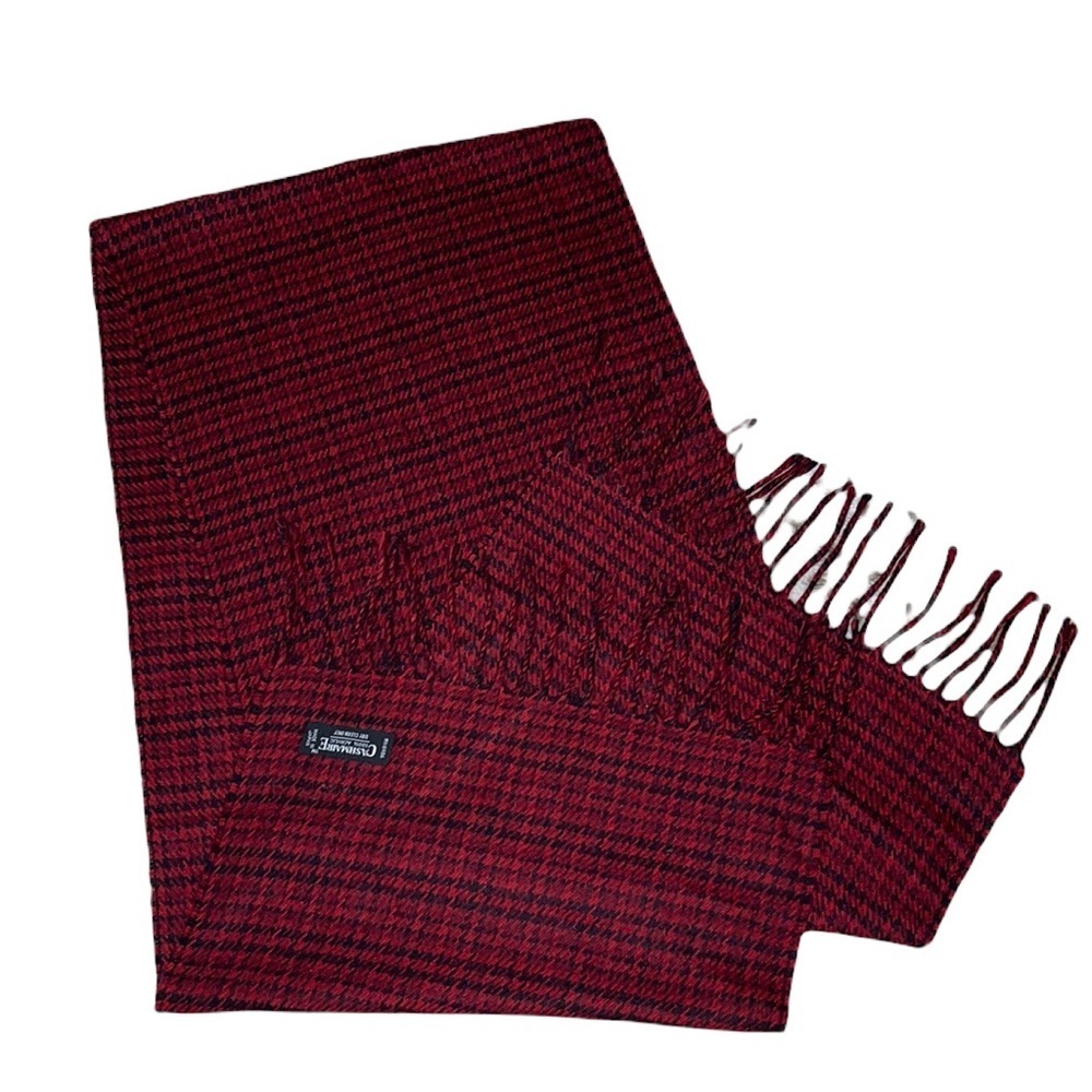 Christian Dior Monsieur Red & Black Houndstooth Plaid Cashmaire Scarf